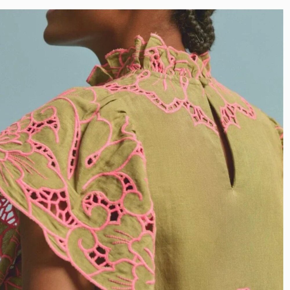 Anthropologie | The Lainie High-Neck Lace Cutwork Blouse - Picture 3 of 10